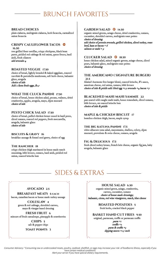 Alaina's Café Sunday brunch menu, page 2 of 2