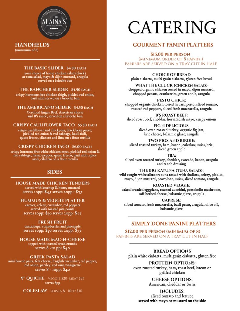 Catering Menu Page 1